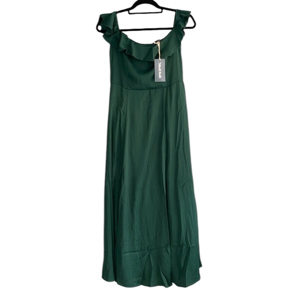 ModCloth Ruffled and Radiant off the shoulder midi formal emerald dress - Picture 1 of 8